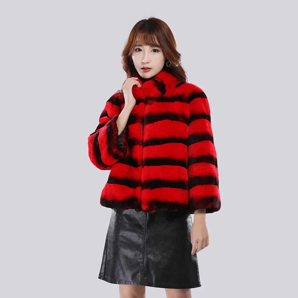 Real Fur Coat Women Luxury Chinchilla Colour Fur Coat Short Real Rex Rabbit Fur Coats For Women Warm Winter Best SellerReal Fur