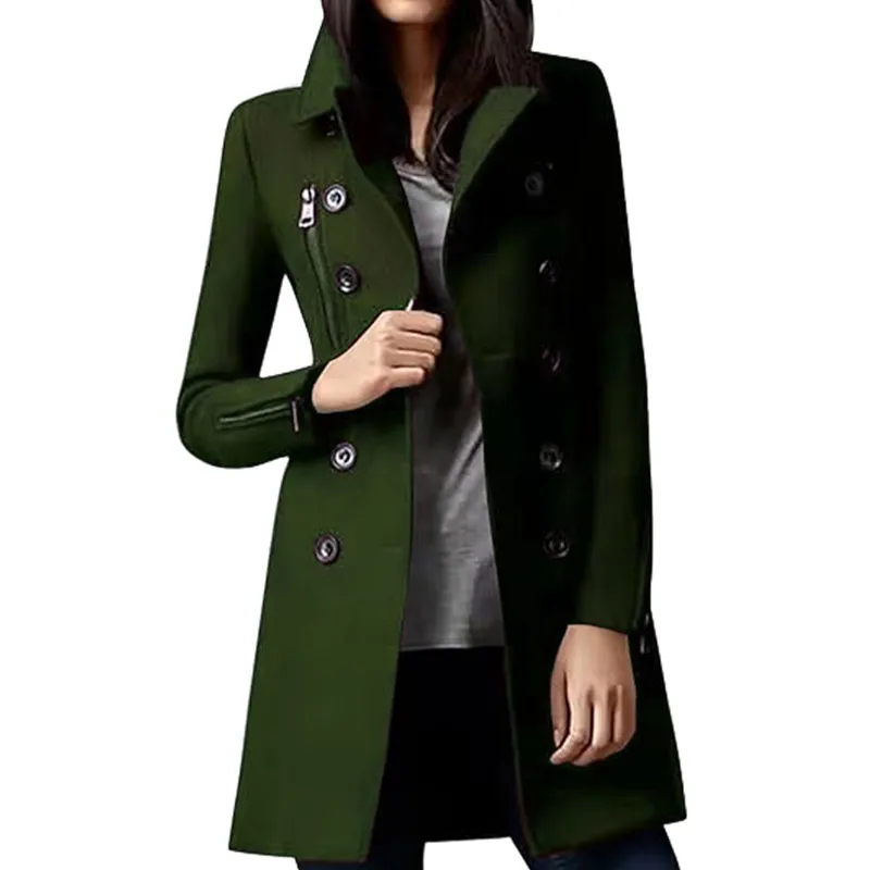 

Outerwears Winter Women's Trench Coat Double Breasted with Lining European Size Coats Lapel Casual Long Jacket Women's Clothing