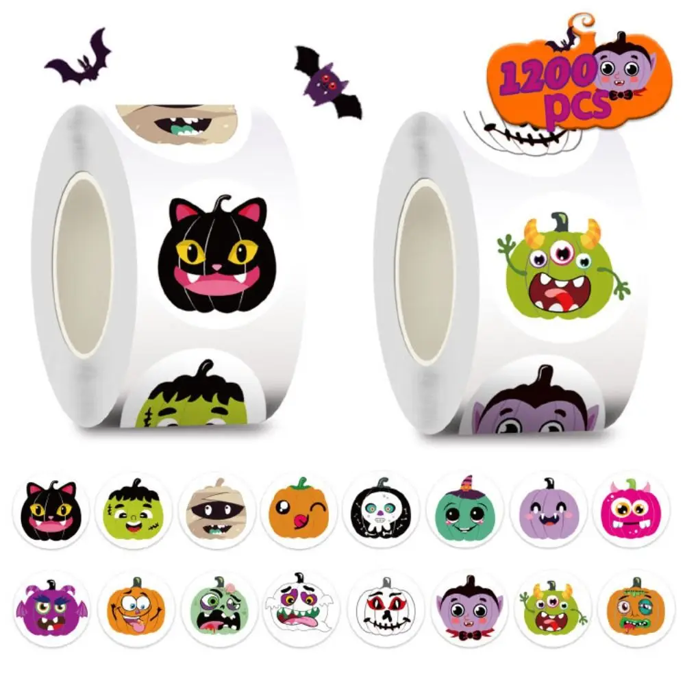 1200Pcs Cute Ghost Halloween Stickers Home Decoration Self-adhesive Funny Pumpkin Sticker Envelope Label Package Seal Decals
