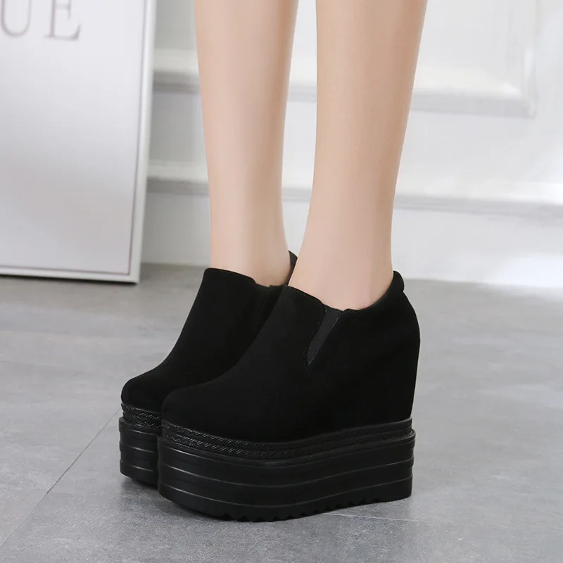 Comemore 13cm High Heels Boots Black Suede Wedges Platforms Shoes Autumn Women Ankle Boots Height Increasing Pumps Bottine Femme - Image 3