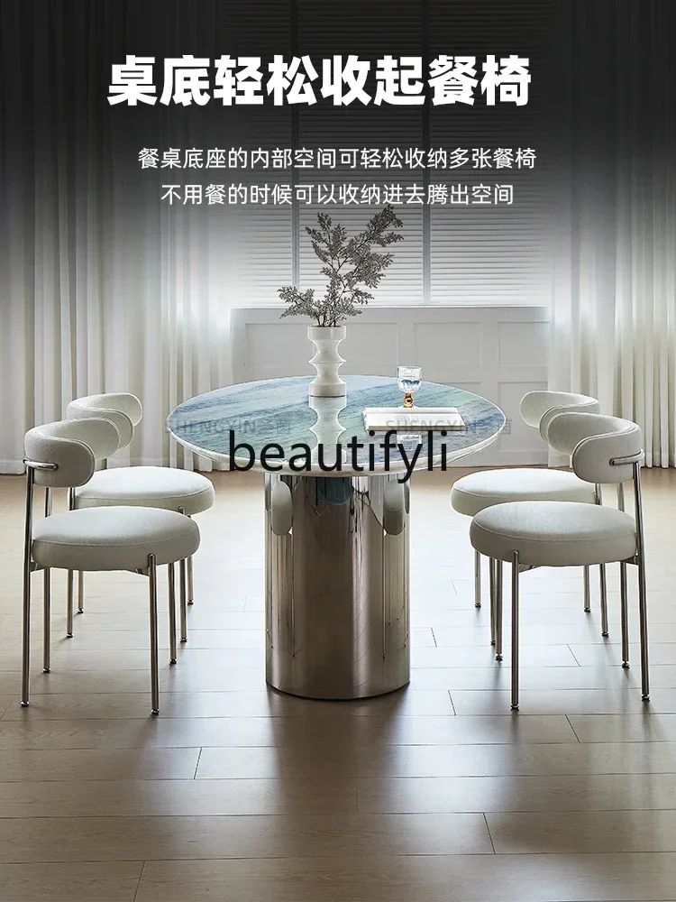 DD45 Blue Crystal Luxury Stone Dining Table Translucent Italian Style Light Luxury Pure Natural Marble Oval Table