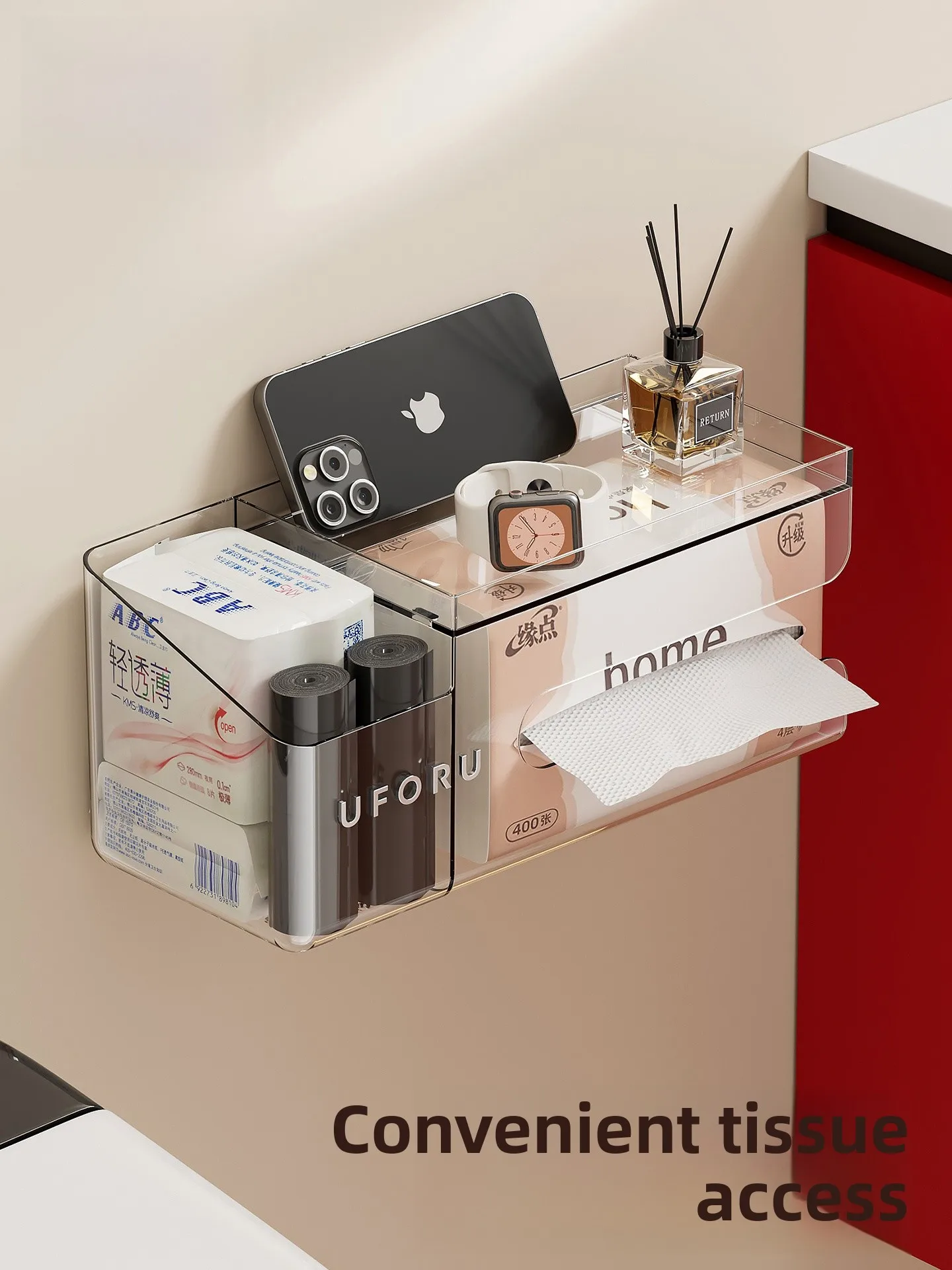 バスルームトイレットペーパーホルダー壁掛けロールペーパー生理用ナプキンボックスティッシュボックスフェイスタオル収納棚穴あけ不要