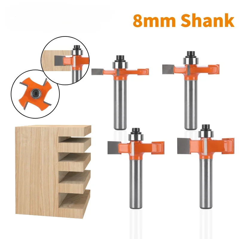 8mm Shank Z4 T Type Slotting Router Bit Four Flute Carbide Woodworking Milling Cutter End Mill Face Mill Bit for Wood Tool