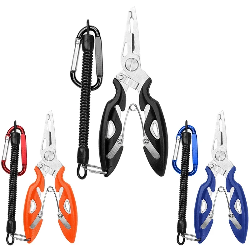 Multifunctional Fishing Pliers with Line Cutter, Hook Remover, Shears - Portable Anti-Lost Rope, Spring-Assist - Fishing Tool