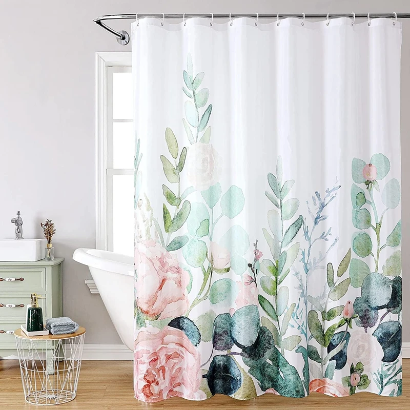 72x72\'\' Bathroom Shower Curtain Fabric Shower Curtain with Hooks Unique Floral Design Decorative Bathroom Accessories Waterproof