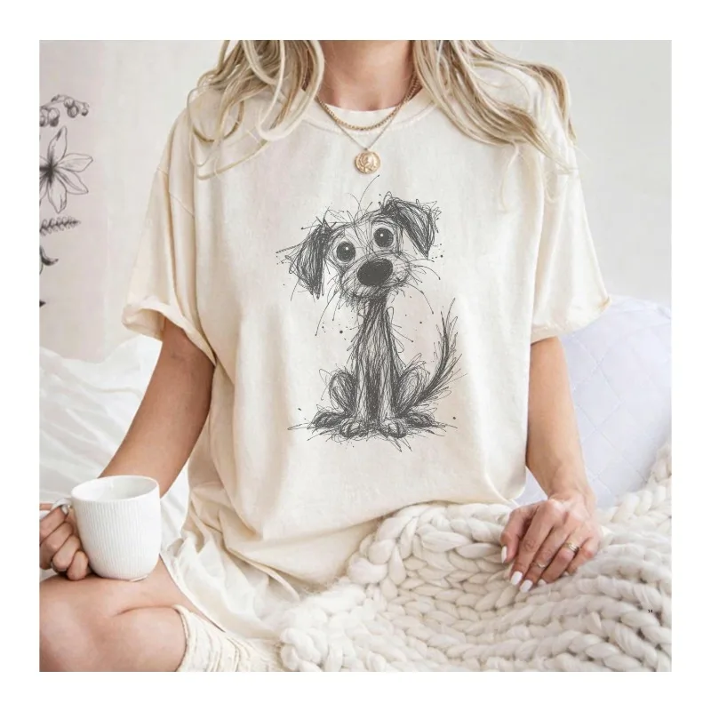 Comfort Colors Puppy Doodle Graphic Shirt, Scribble Dog Sketch Tee, Line Art Dog T-Shirt, Cute Dog Lover Gift