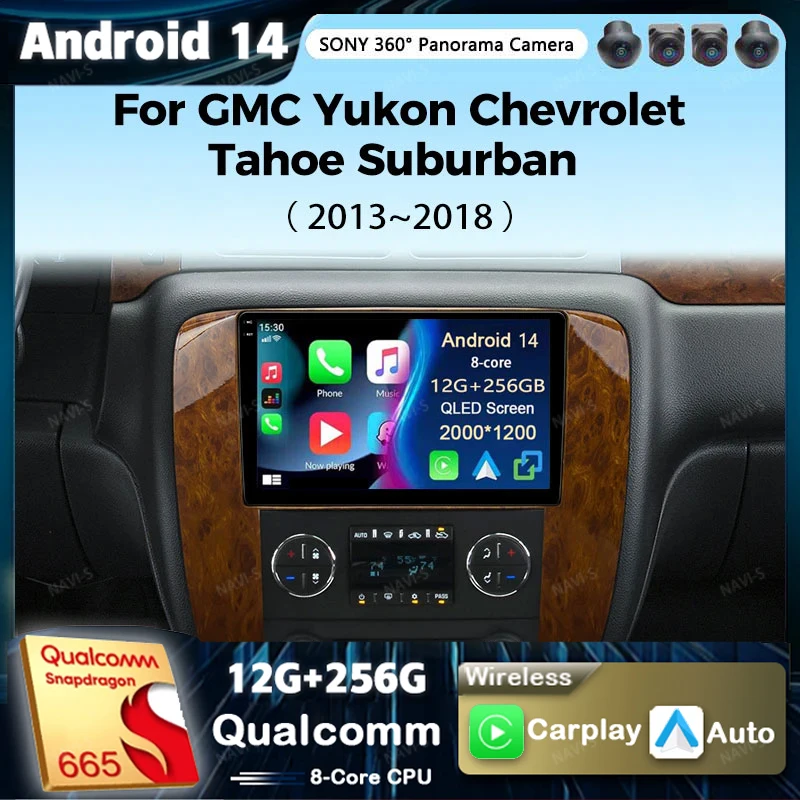 Android 14 Car Radio For GMC Yukon Chevrolet Tahoe Suburban 2008-2012 Carplay Multimedia Video Player Navigation Stereo 2 Din BT