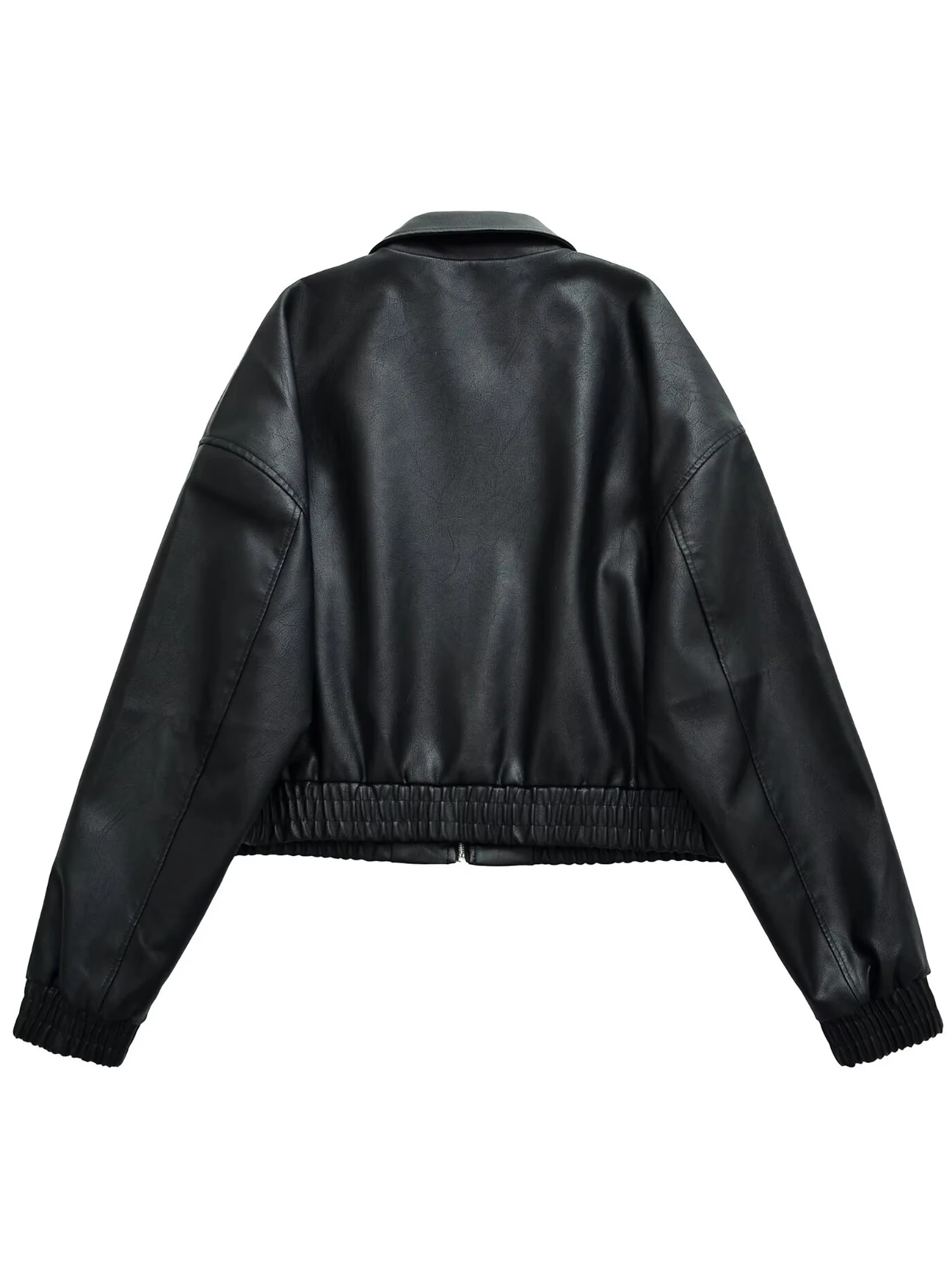 Vintage PU Leather Bomber Jackets 2025 Autumn New Ladies Zipper Lapel Long Sleeve Pocket Coat Brand Women's Loose Streetwear Hot