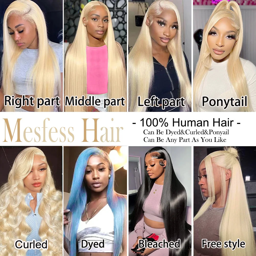 34 36 Inch HD Transparent 613 Blonde Straight 200 Density 13x4 13x6 Lace Front Human Hair Wigs For Women Pre Plucked Lace Wig