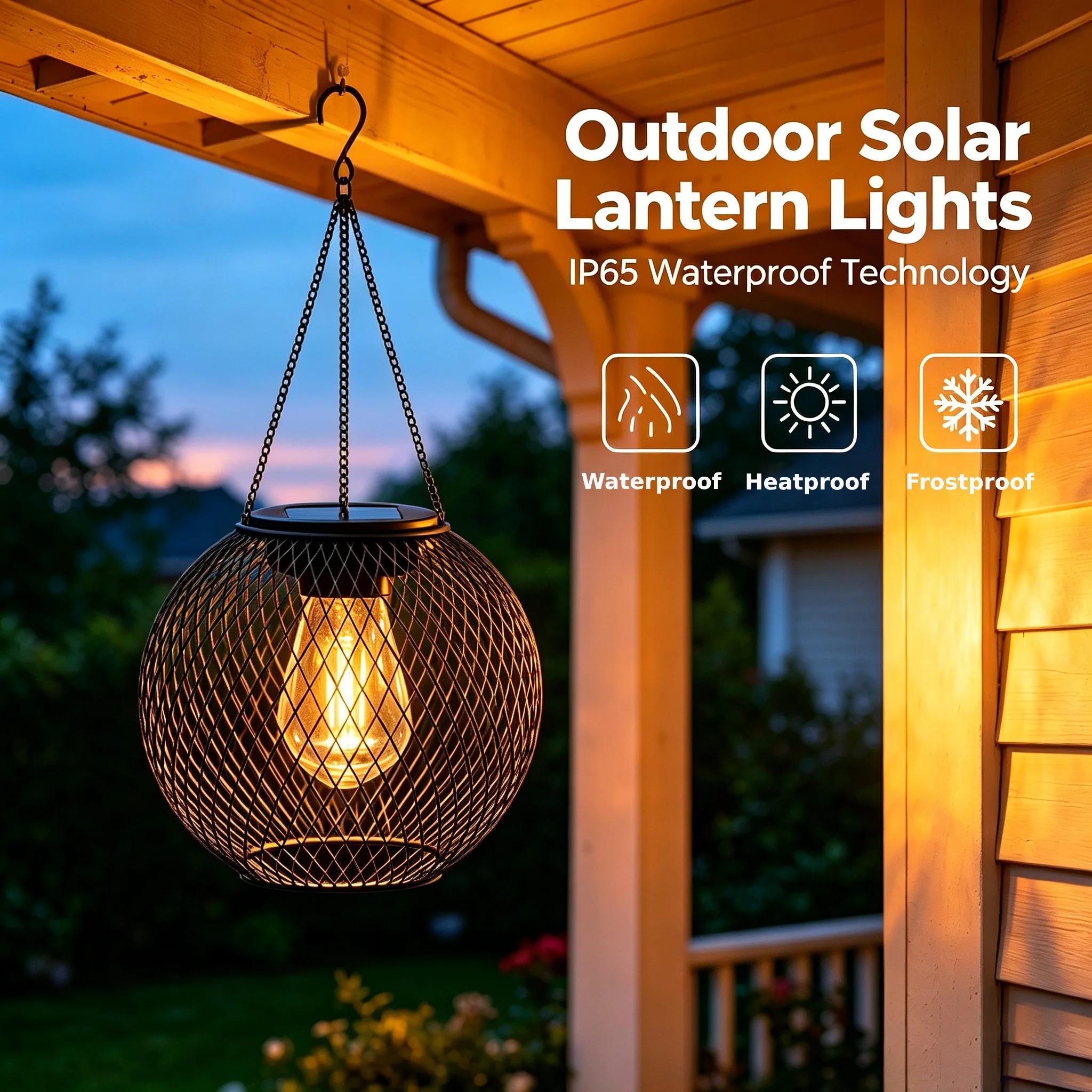 

Outdoor Solar Lantern Warm White Waterproof Sensor Garden Hanging Light LED Solar Light for Patio Backyard Pergola Decor