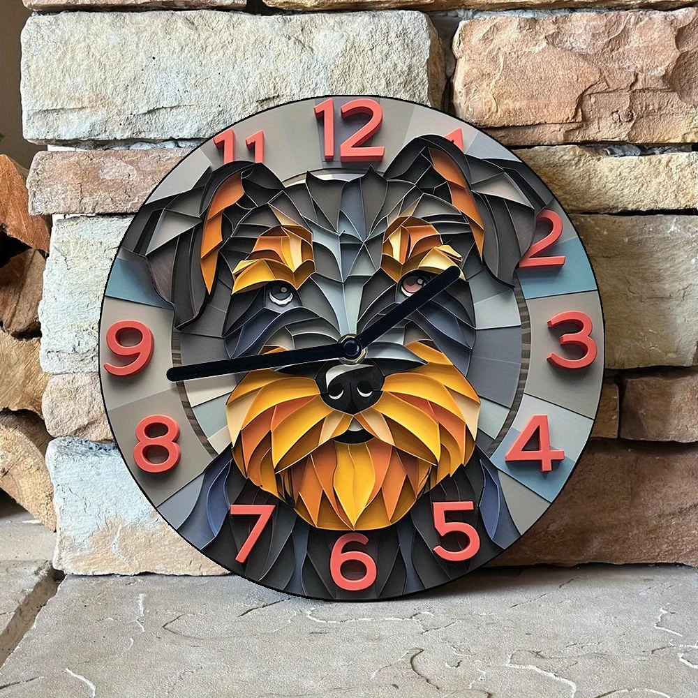 Schnauzer-Themed Silent Wall Clock, Aluminum Metal, Diy Pet Lover Decor, Perfect For Apartments & Independence Day Gifts