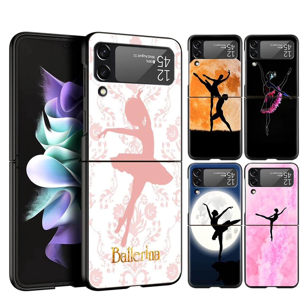 Ballerina Ballet Dancing Hard PC Phone Case For Samsung Galaxy Z Flip 6 5 4 Black ShockProof Cover for Samsung Z Flip3 Shell Bag