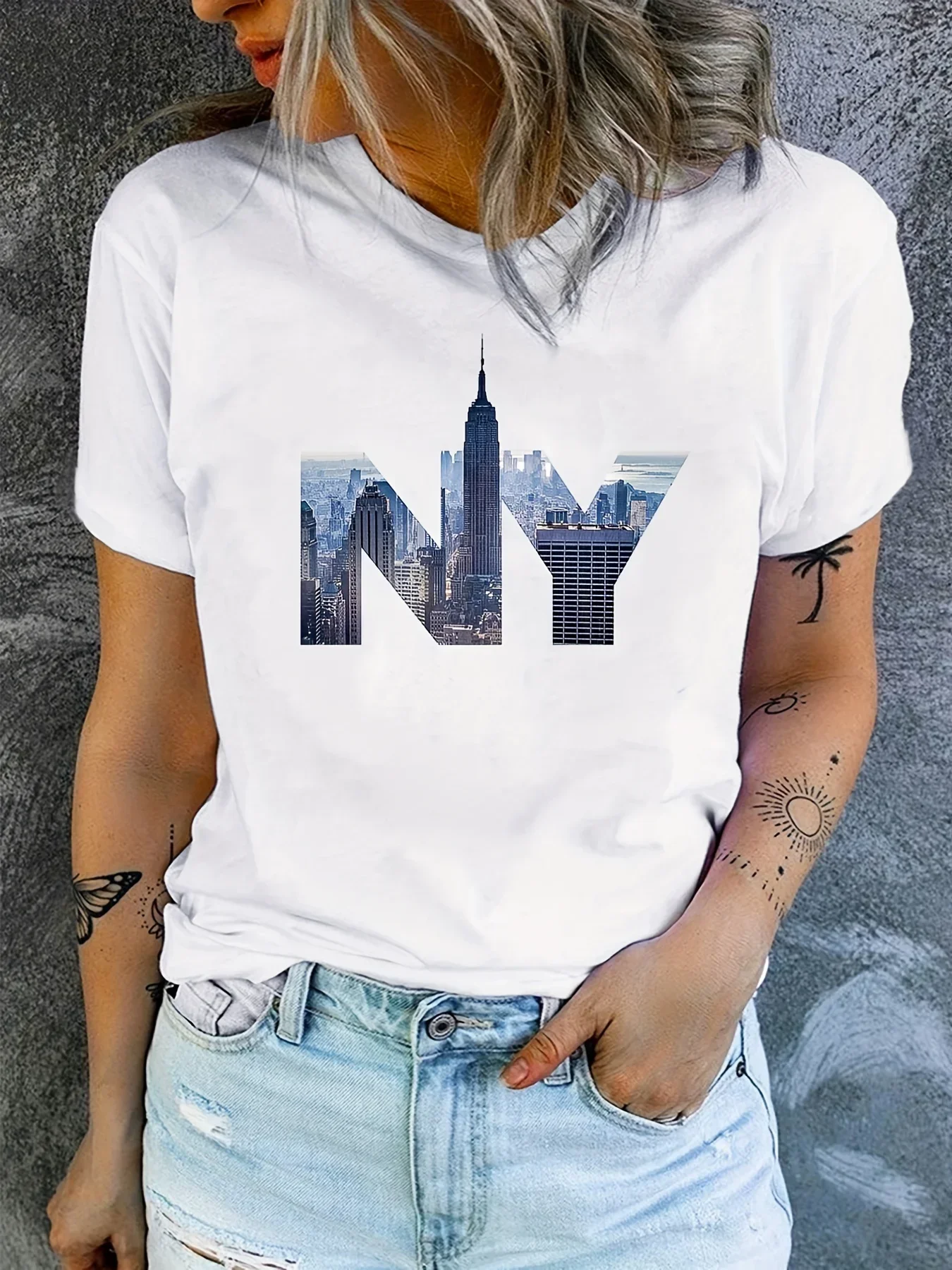 

Summer Short Sleeve Casual Top, Women's Clothing NY Print T-Shirt,