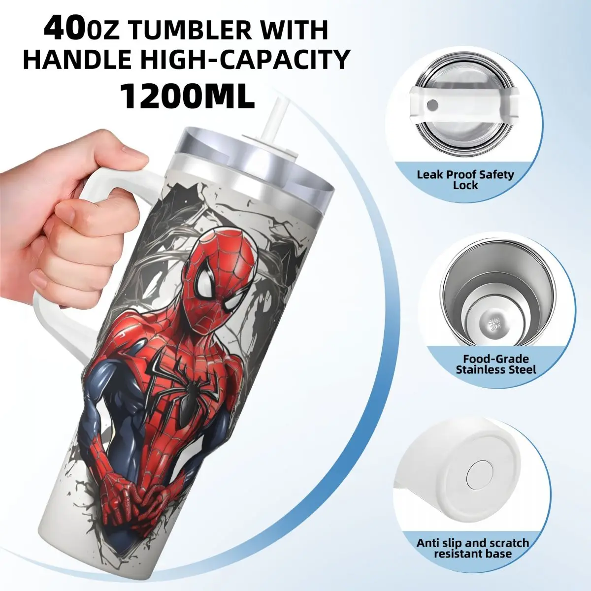 MINISO Spider Man HD Print Tumbler Cold and Hot Water Bottle Keep Heat Stainless Steel Coffee Mug Design Travelist Mugs Cup