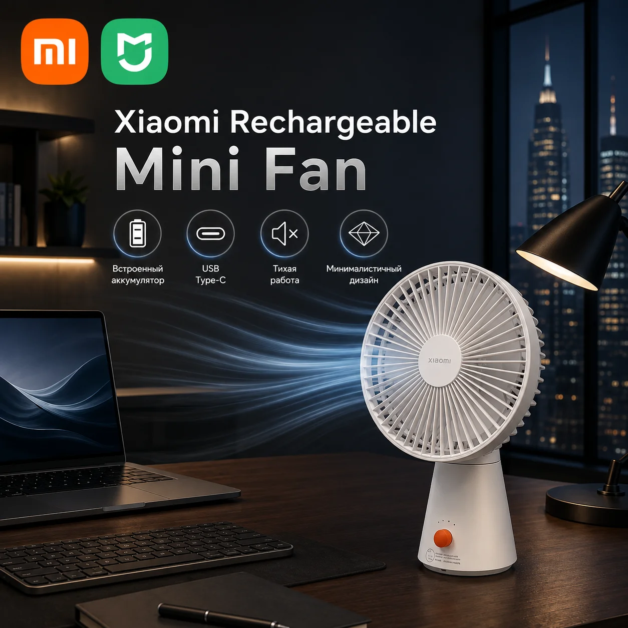 Mijia brand new original portable desktop fan, USB charging, 40 hours battery life, 4 modes