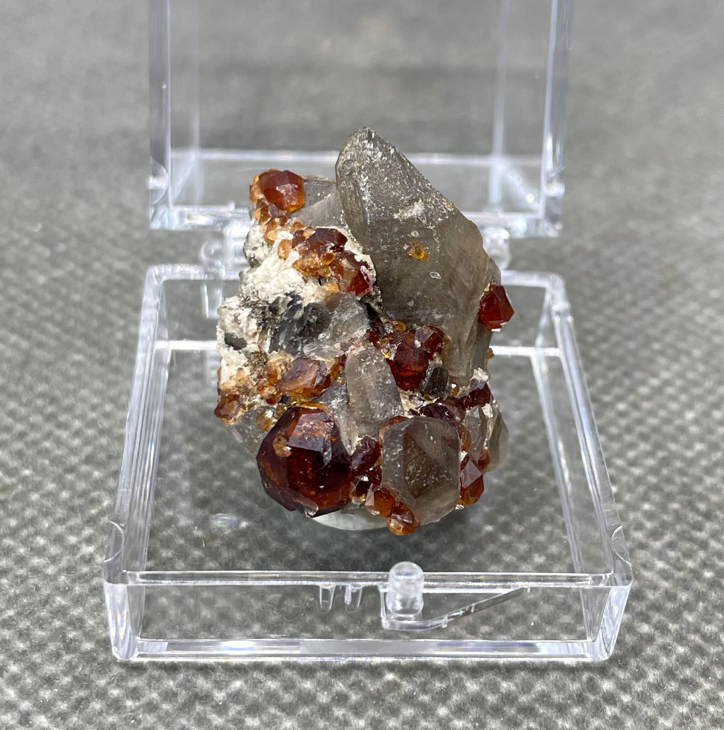 NEW! 100% Natural rare garnet growing on tea crystal mineral specimens stones and crystals quartz + box size 3.4cm