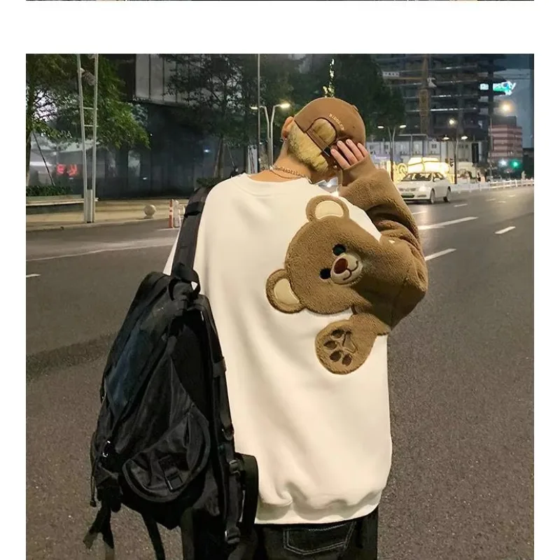 

Y2k Autumn Winter Coat Sweet Hooded Bear Print Harajuku Loose Hoodies Womens Fleece Flannel Pullover Female Sweatshirt Hoodie