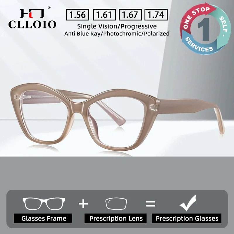 CLLOIO Lunettes de vue minimalistes et polyvalentes, anti-lumière bleue, pour myopie, monture œil de chat en TR90, lunettes de lecture progressives