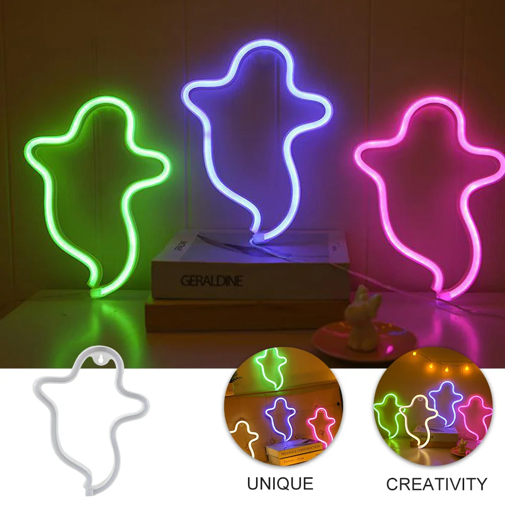 شبح على شكل هالوين ضوء النيون المواد البلاستيكية USB أو بالطاقة مصباح الليل ديكور غرفة نوم مهرجان مصباح