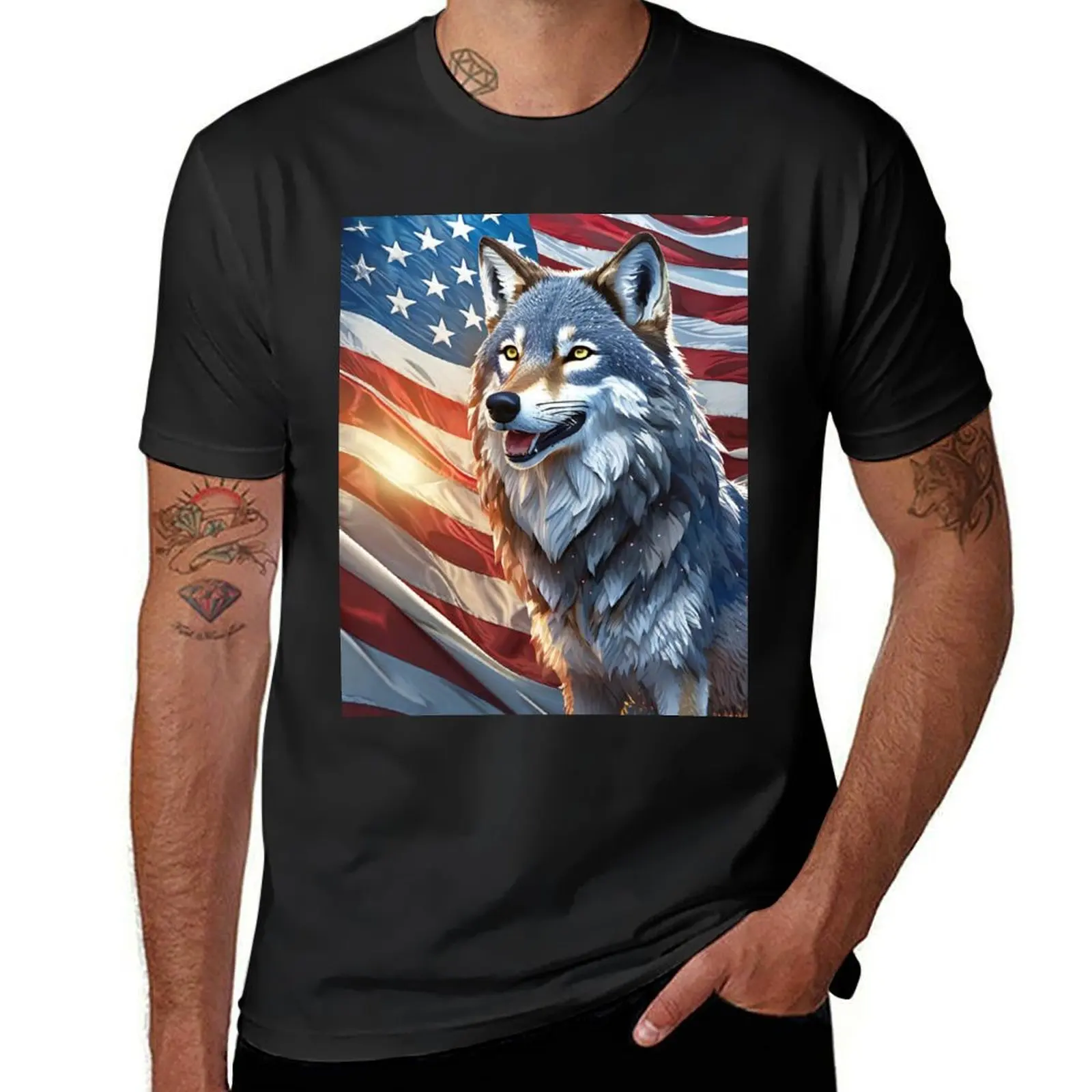 

American Mountain Wolf T-Shirt Aesthetic clothing boys whites sublime blanks mens t shirt