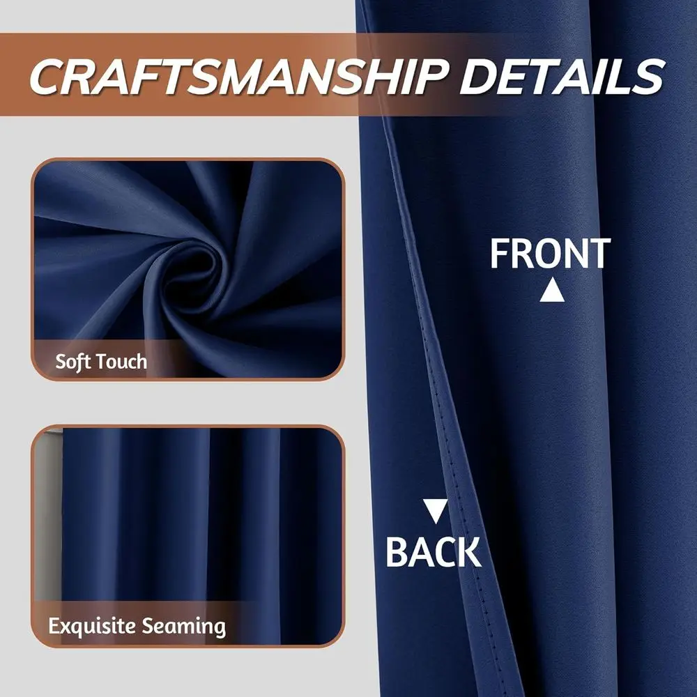 Gorden Kedap Suara Navy Blue 12 kaki Panjang, 144 Triple-Weave untuk Ruang Tamu dengan Plafon Tinggi