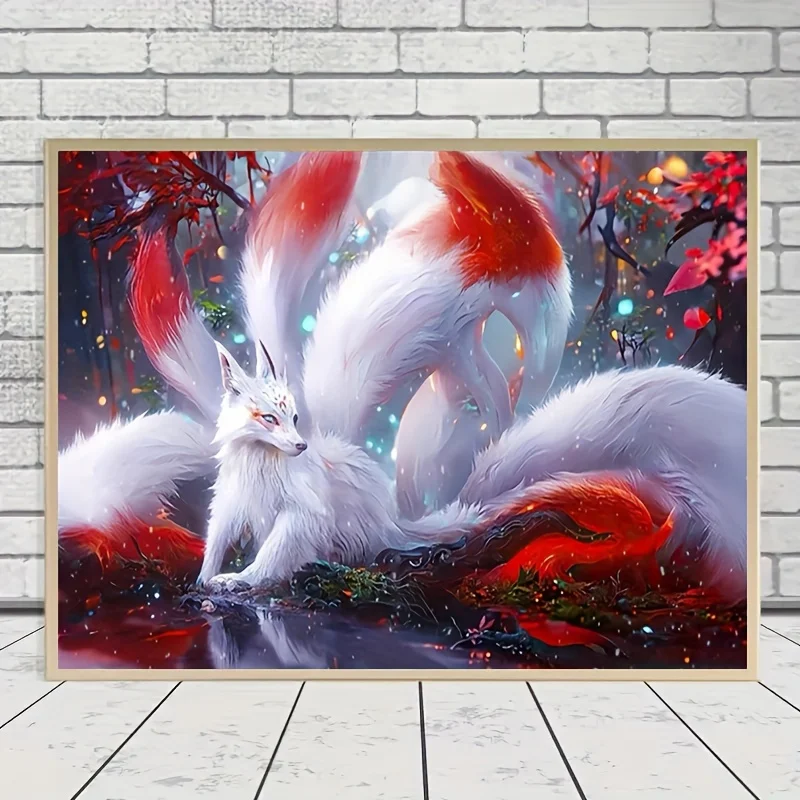 

1 шт. безрамная 5D DIY алмазная живопись девять хвостов лиса полный круглый искусственный алмаз Настенный декор Ид аль-Адха Мубарак