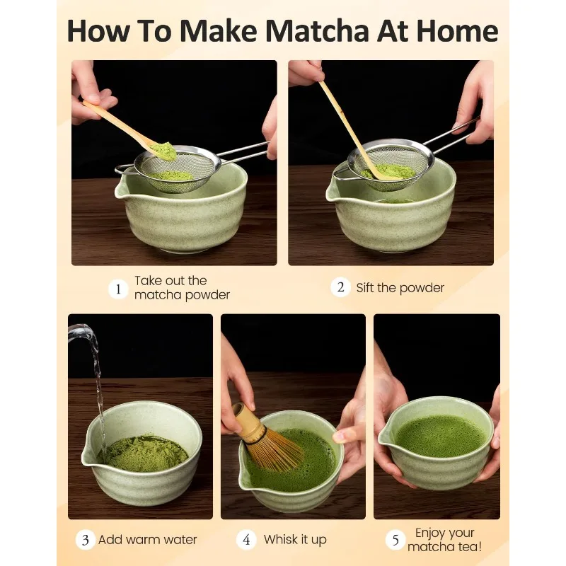 Complete Matcha Whisk Set - ThymeSpace Bamboo Chasen, Scoop & Steel Sifter for Traditional Japanese Tea Ceremony Tools Kit - Detail 1