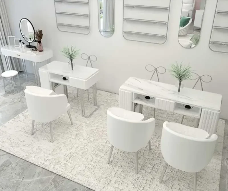 Net Celebrity INS Manicure Table and Chair Set Combination, Simple Modern Marble Double-layer Beauty Salon Nail Table