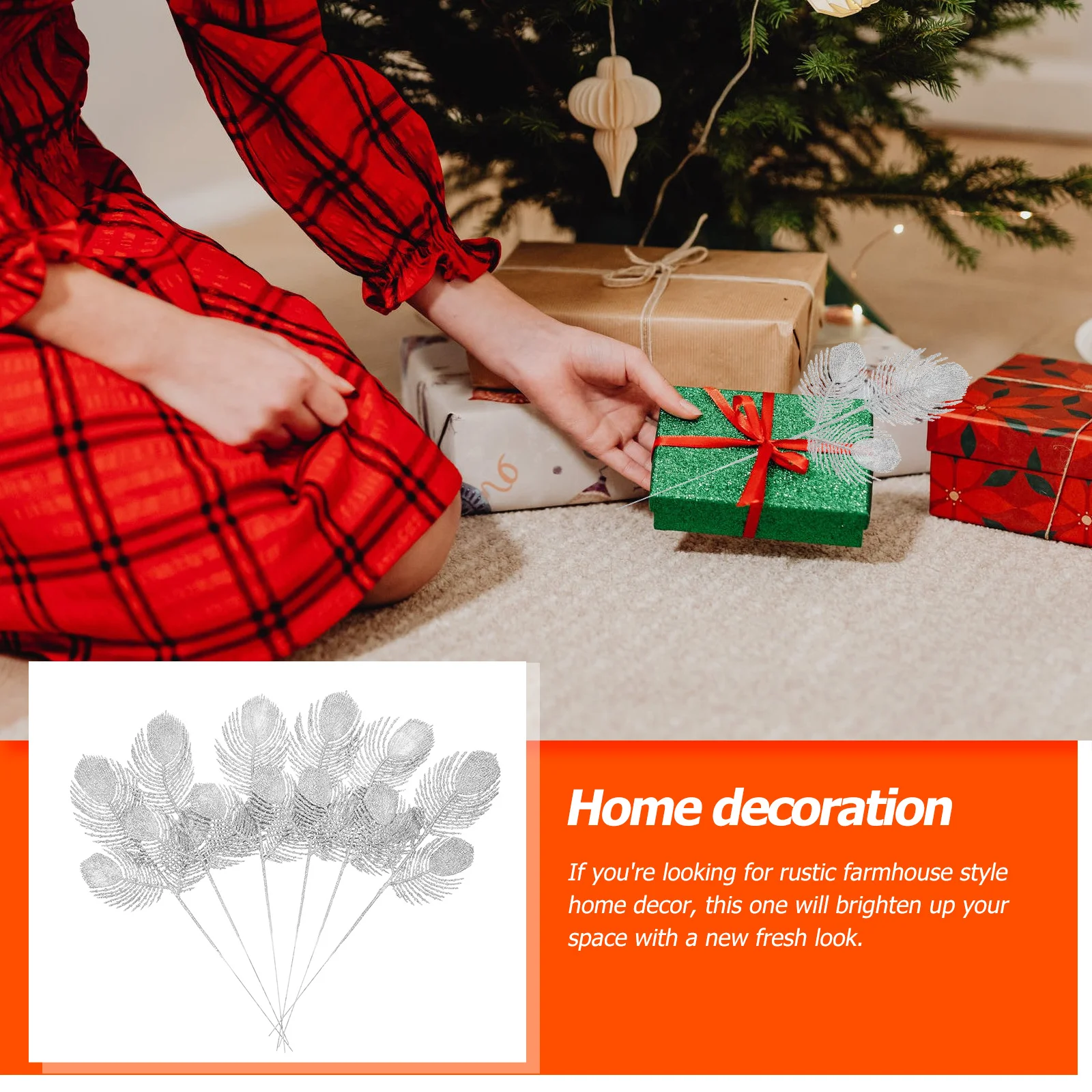 

6Pcs Xmas Leaves Decor Simulation Leaf Ornaments Decorative Branches for Christmas Home Table Party Supplies Artificial