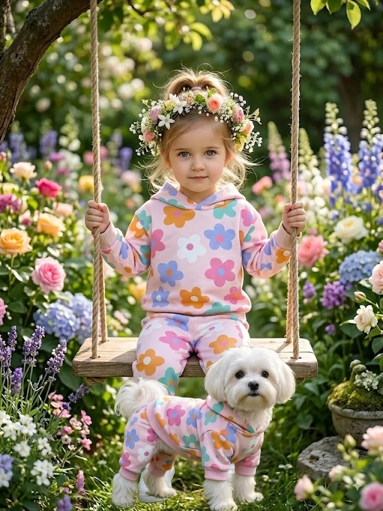 Toddler Girl Floral Print Hoodie Tracksuit Set, Kids Colorful Flower Hooded Sweatshirt And Pants Outfit, Note: No Pet Version In