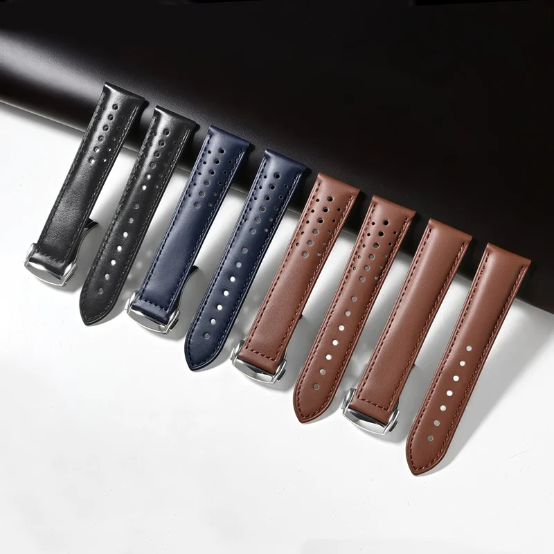 Luxury Leather breathable Watch Strap 20mm Bracelet for Omega SEAMASTER 300 Speedmaster DE VILLE Folding Buckle Watch Accessory