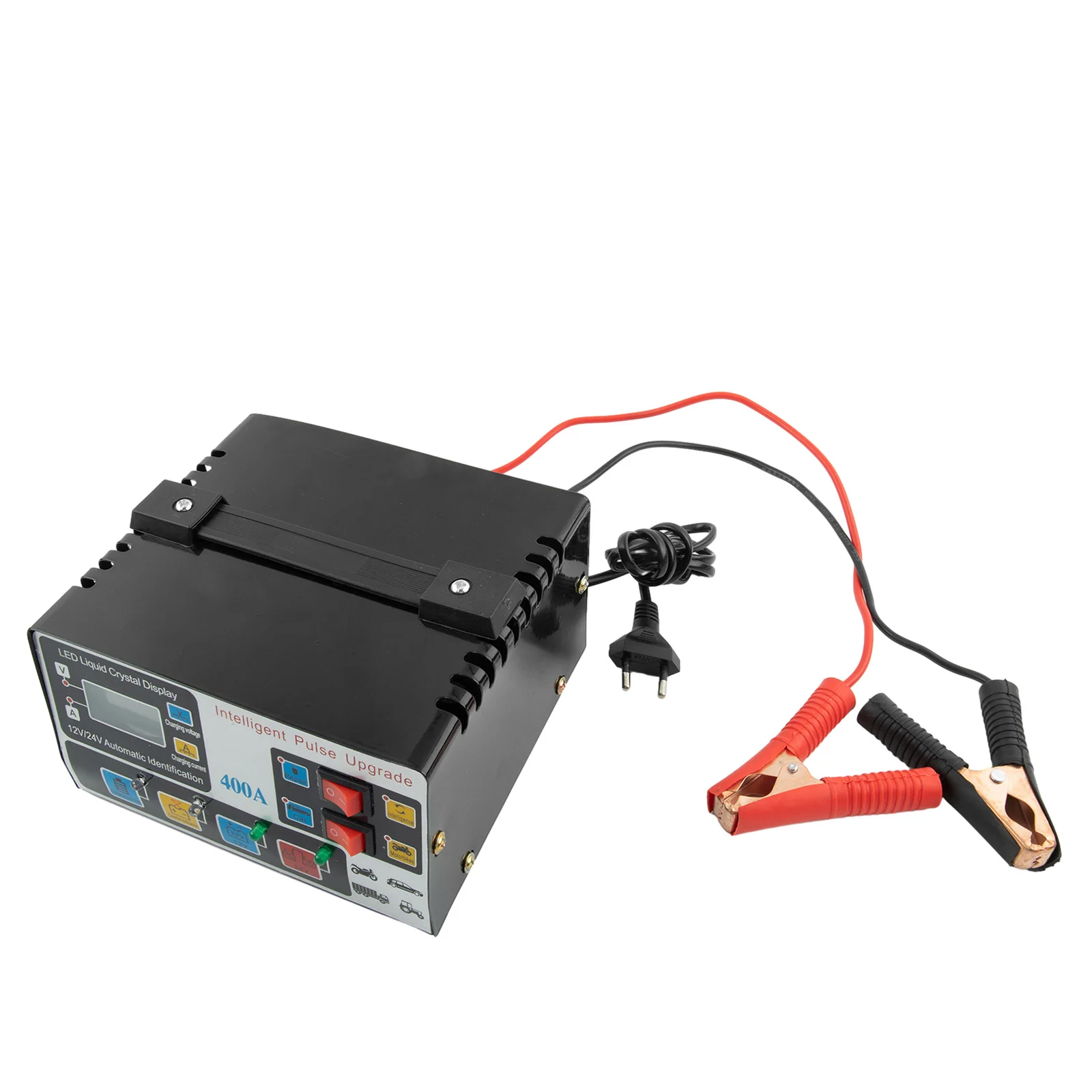 

English Manual Battery Charger Metal Set Voltage Detection 12V /24V 2pcs/Kit 50-60Hz 7-8A 80 Cm Good Insulation