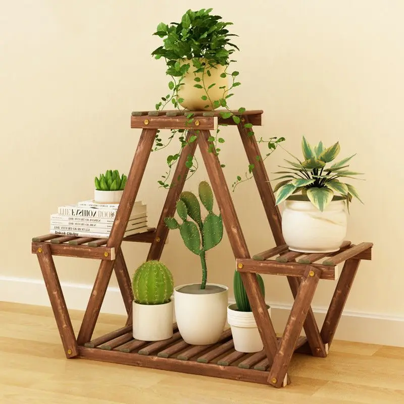 Flower Rack Multi-layer Indoor Shelf Balcony Household Living Room Succulent Solid Wood Assembly Flower Pot Rack