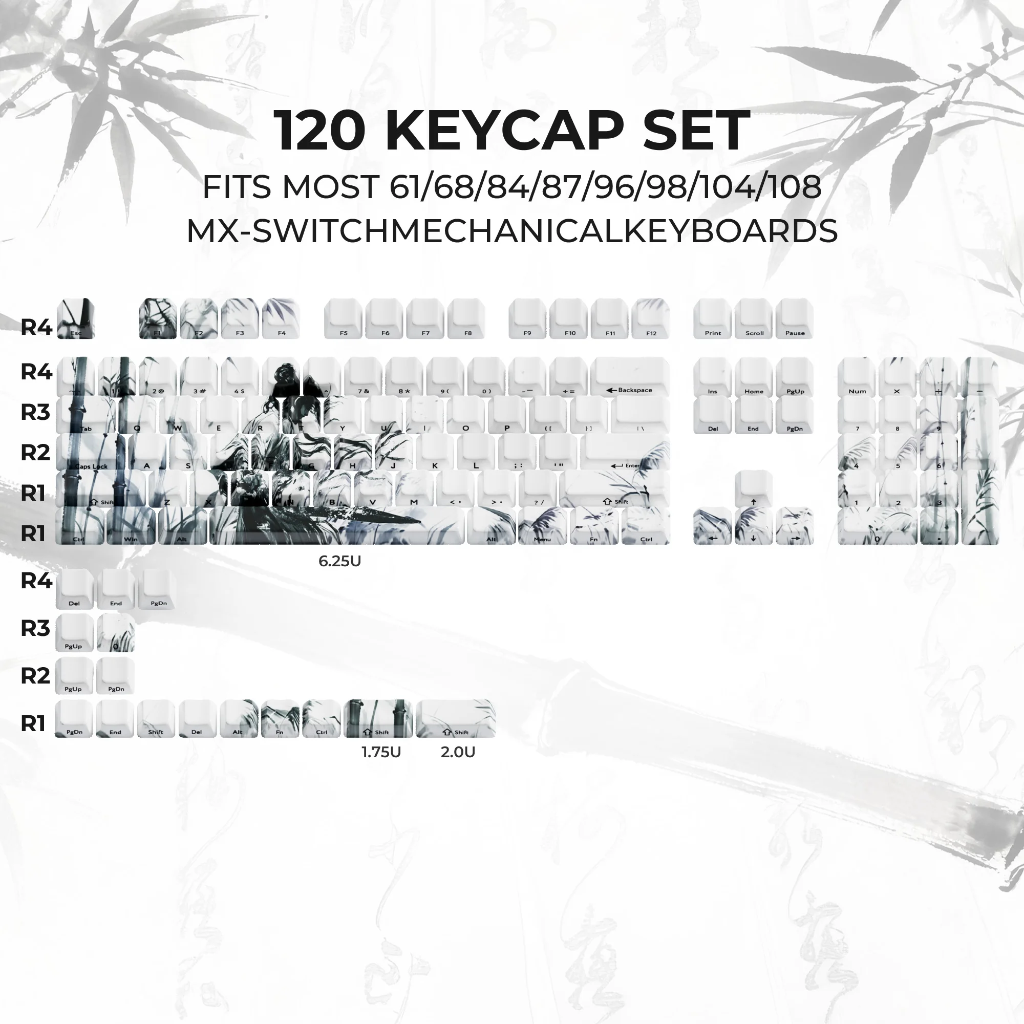 XVX Rōnin Ceramic Keycaps Cherry Profile 120-Key Full Keycap Set Side Print