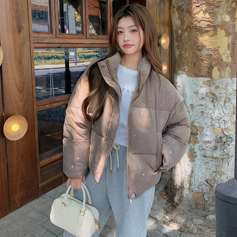 Down Jacket for Women Winter 2024 Korean Style Loose Cotton Jacket, Modern Style Thickened Short Style Starry Perm Coat