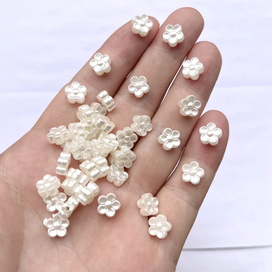 60pcs 8mm ASB white three-dimensional flower loose bead jewelry making DIY handmade brooch earring accessories flower beads