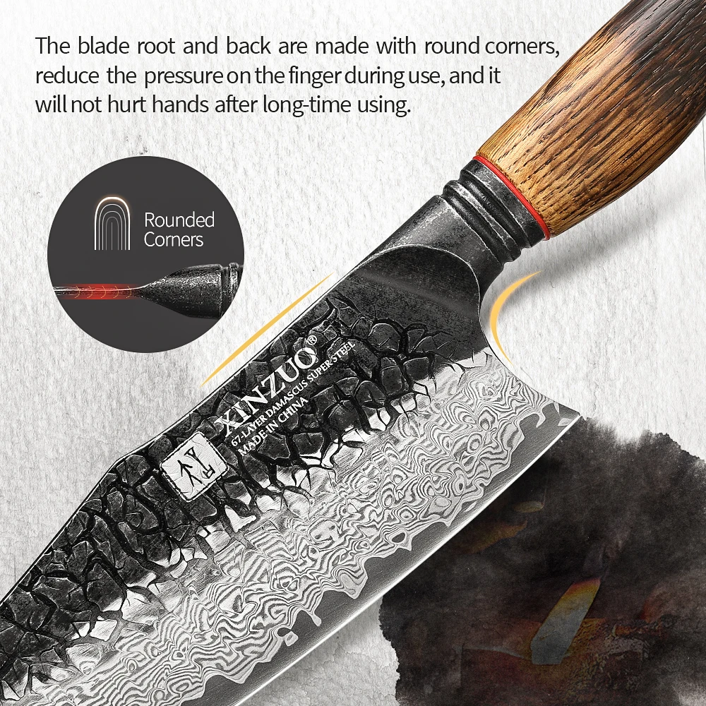 XINZUO 8.6-inch Damascus Chef Knife 67-layer craftsmanship hand forged knife 60±2 HRC hardness high-end gift in elegant box - Image 5