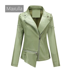 Abrigos de cuero PU para mujer, chaqueta informal ajustada con solapa Retro, chaquetas de motocicleta para niña, ropa de otoño