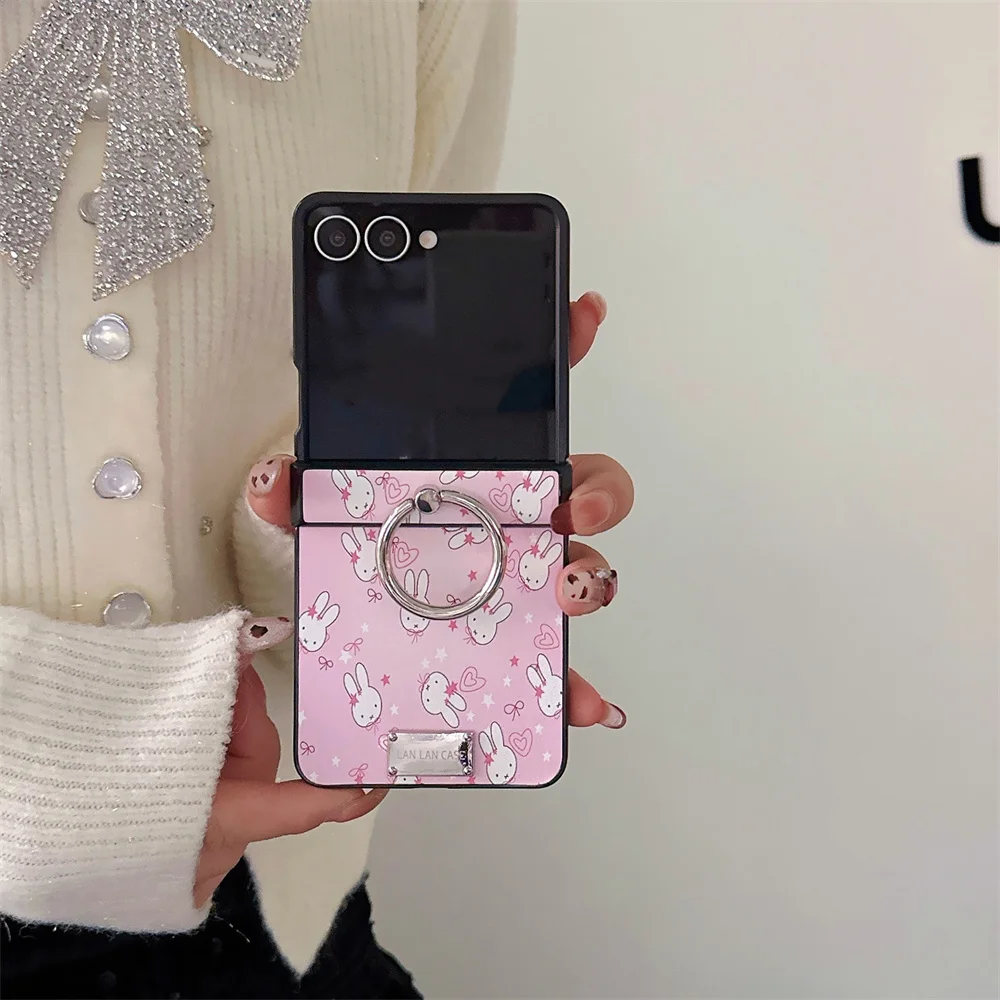 

Kawaii Line Rabbit Phone Case for Samsung Galaxy Z Flip6 Flip7 Flip5 6 Cover Luxury Fashion Leather Flip7 6 5 Shockproof Fundas