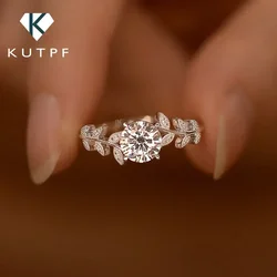 Anillos de Compromiso de diamante de moissanita de hoja de 1Ct con GRA para mujer, Plata de Ley 925 chapada en oro blanco, banda de boda, anillo de promesa