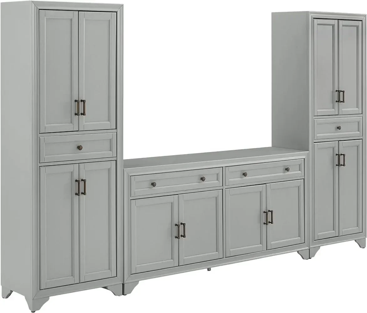 

%a Tara 3-Piece Sideboard and Pantry Set Distressed Gray Sideboard Buffet Cabinet Kitchen Cabinet Sideboard Buffet Cabinet