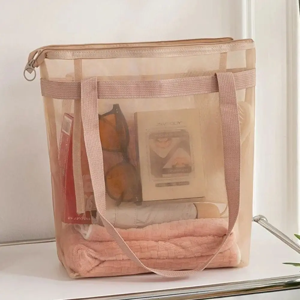 Large Capacity Mesh Beach Bag Lightweight Foldable Travel Storage Bag with Zipper Quick Dry Wash Bag