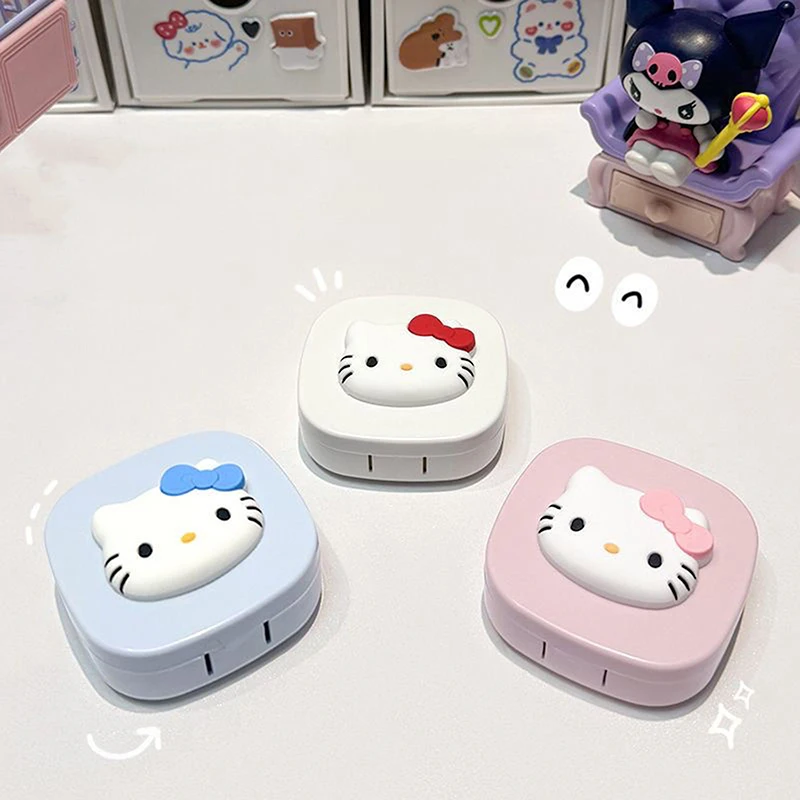 Nowe pudełko na soczewki kontaktowe Sanrio Hello Kitty Red Cute Romantic Cartoon Anime Przenośne podróżne pudełko do przechowywania soczewek kontaktowych Kawaii