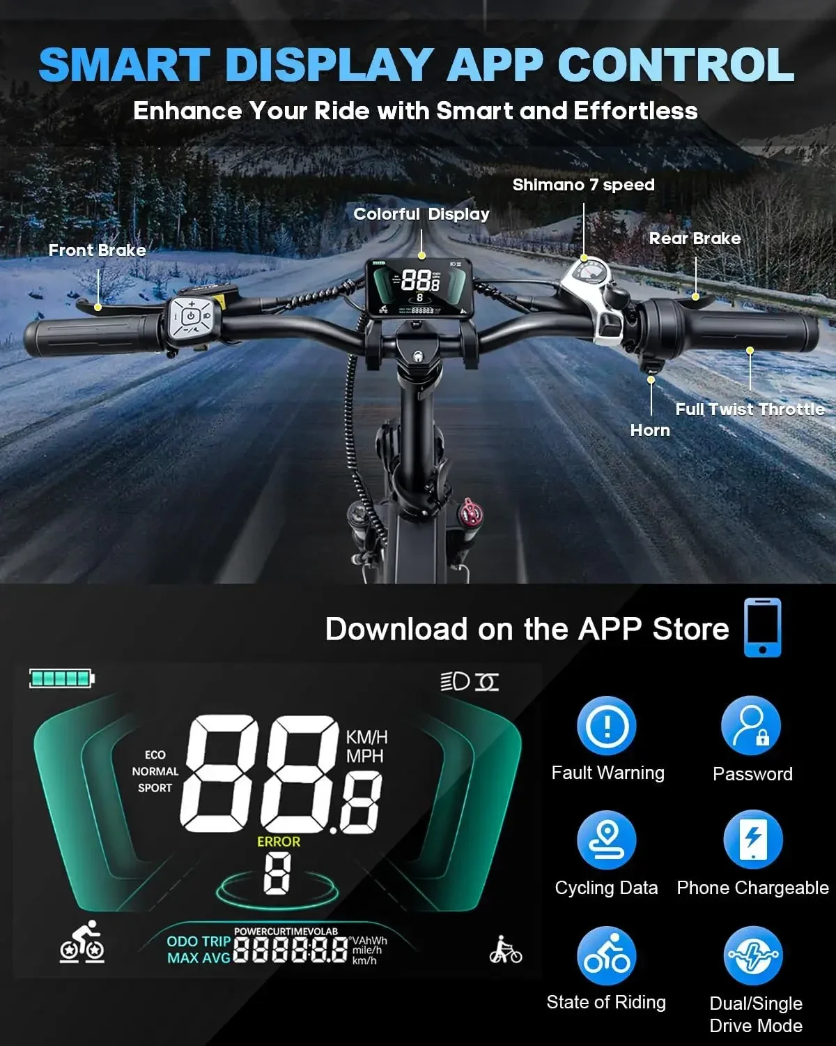 EBIKE H9 AWD City Electric Bicycle 2000W Folding 60AH Ebike 20*4.0" Fat Tire Mountain Multiple shock absorption All terrain Bike