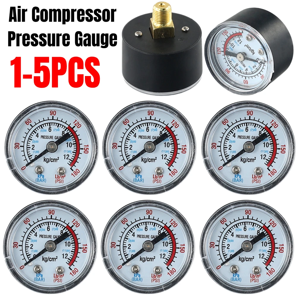 5-1PCS Air Compressor Pneumatic Hydraulic Fluid Pressure Gauge 0-180 PSI 0-12Bar Double Scale NPT Thread Measuring Instrument