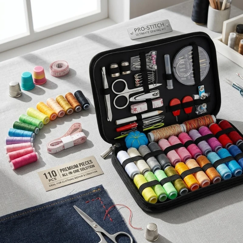Portable Sewing Kit 68/98Pcs, Multi-color Polyester Thread & Tools Set, Compact Zipper Case for Home Travel Garment Repair
