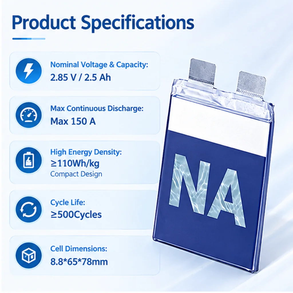 E-power 2.5Ah 2.85V 60C Polymer Pouch Sodium Ion Batteries Cell Na886578 -40℃ Low Temp for Car Jump Starter Energy Storage
