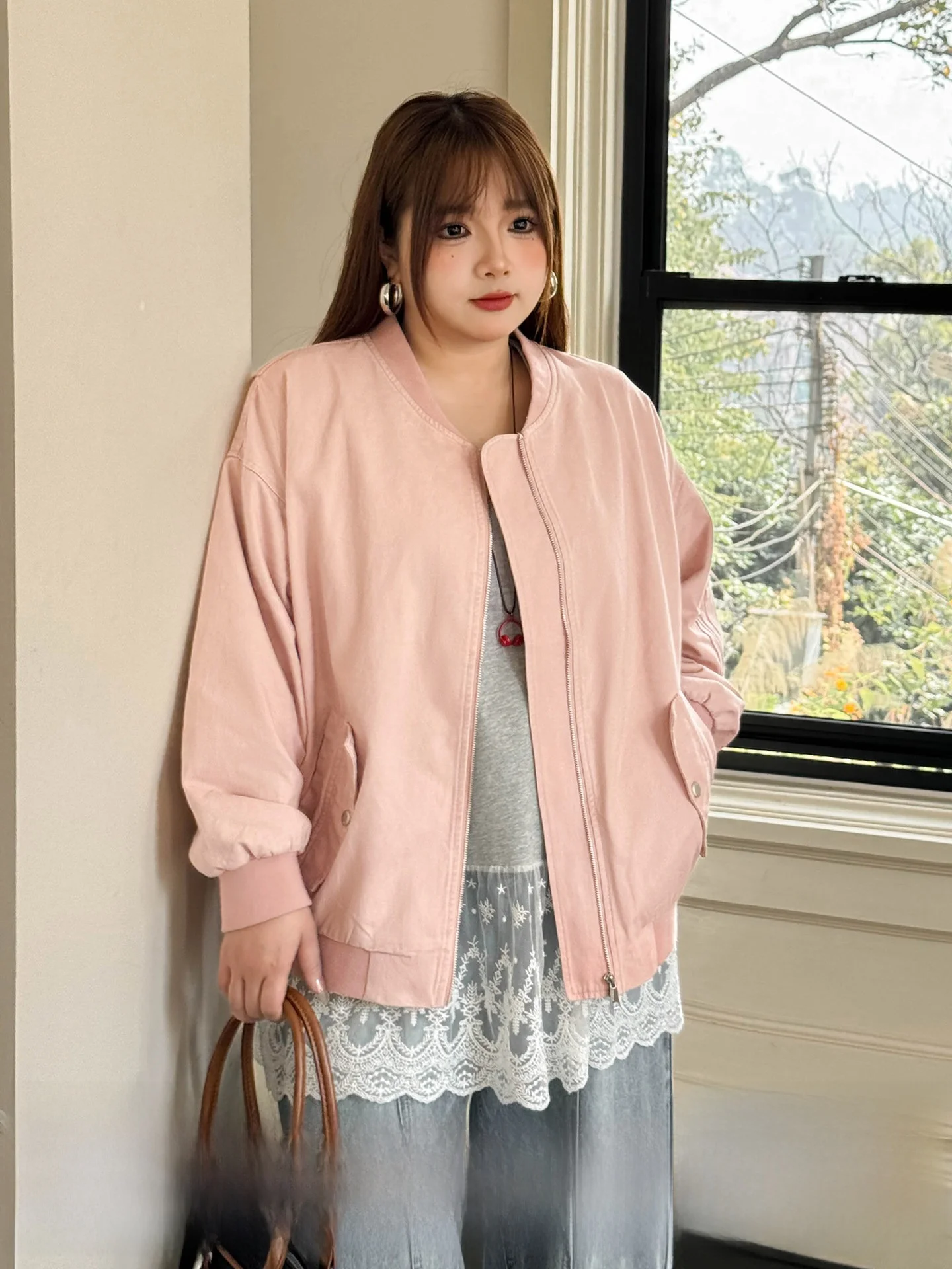

Cool Street Sle Loose Fit Baseball Jaet Casual Outerwear for plus Size Women Spring Season Comfortable Cotton Blend