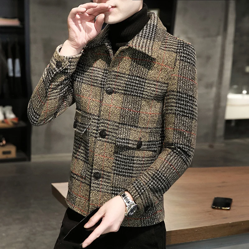 

Men's woolen coat short style fashion handsome winter wool plus cotton thickened Korean version of the trend felt coat jacket mn