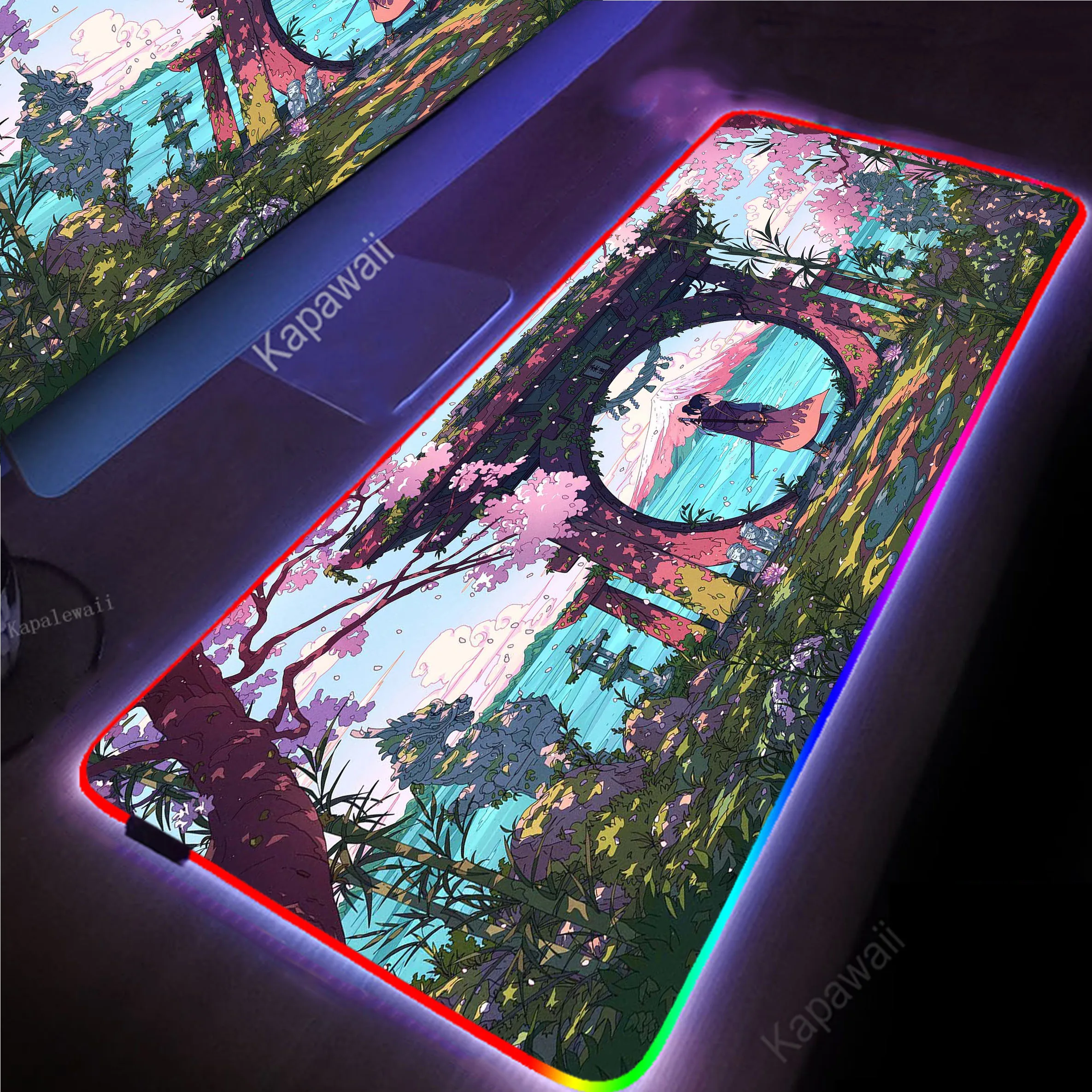 Japanese Landscape RGB LED Backlit Extended Mousepad Gaming Speed Keyboard Pads Desk Mat Office Mouse Pad Tapis de Souris 90x40